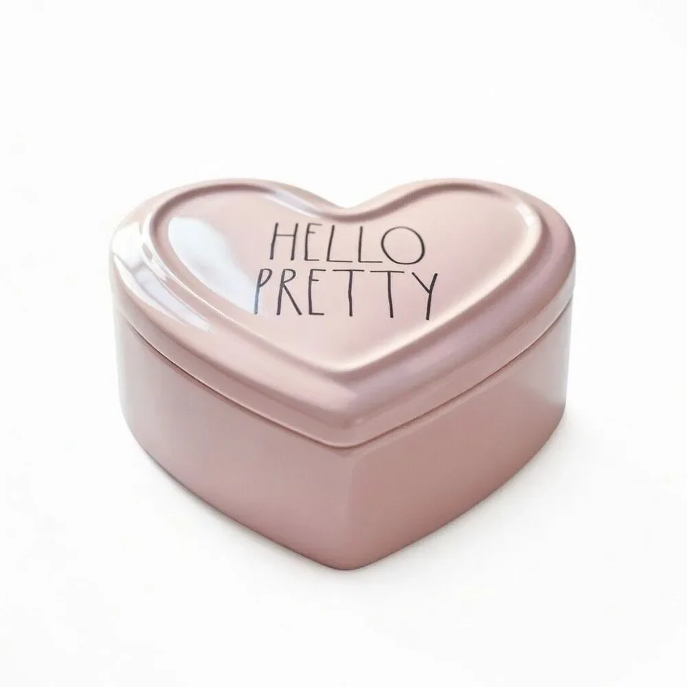 RAE Dunn HELLO PRETTY Ceramic Heart Shaped Box PINK- READ